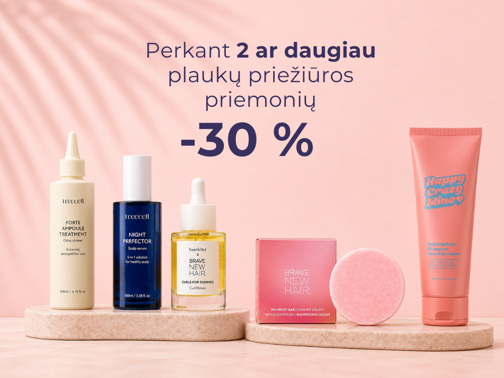 -30 % plaukų priežiūros priemonėms, perkant 2 ar daugiau