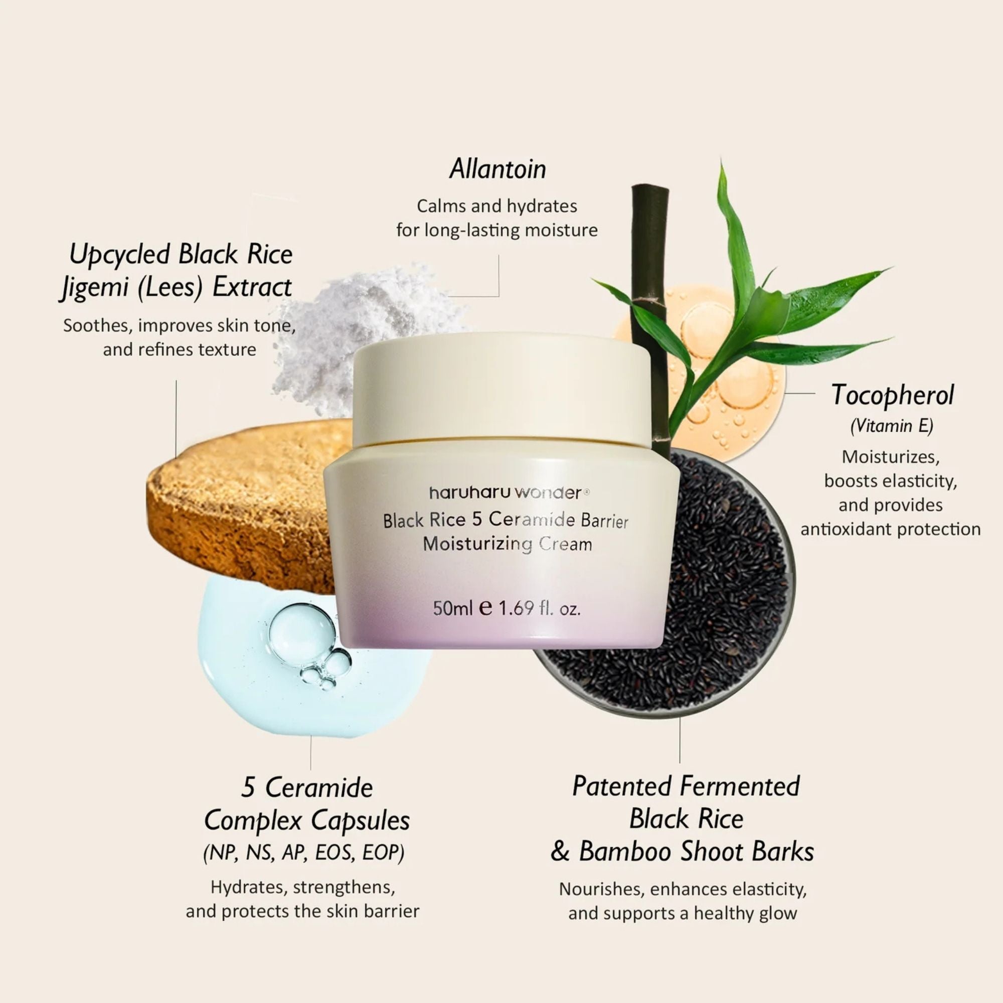 Haruharu Wonder Black Rice 5 Ceramide Barrier Moisturizing Cream veido kremas