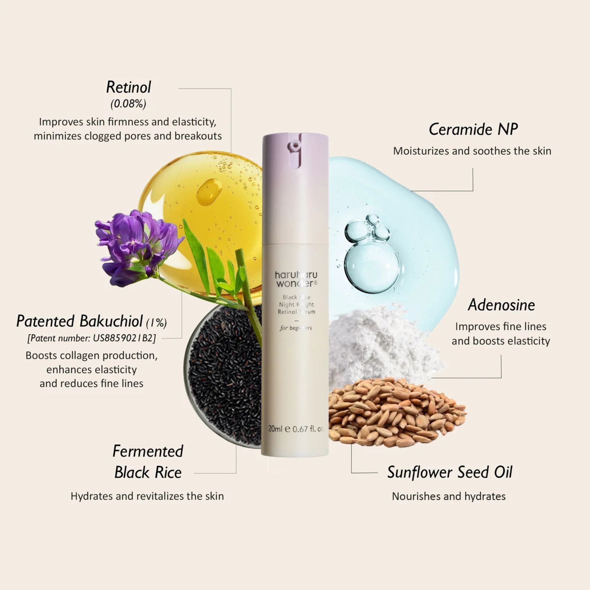 Haruharu Wonder Black Rice Night Knight Retinol Serum veido serumas su retinoliu 3