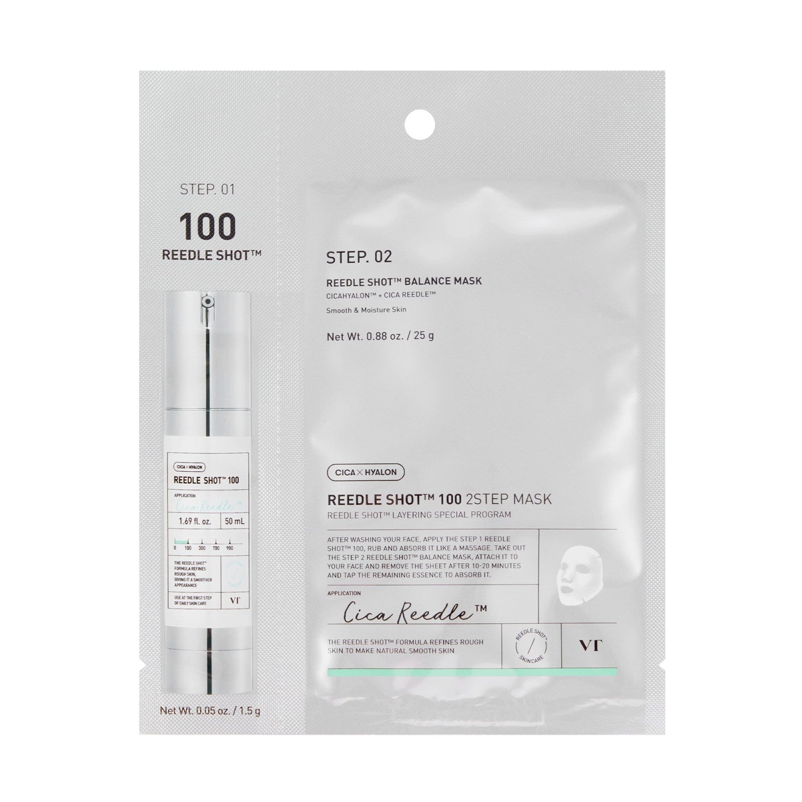VT Cosmetics Reedle Shot 100 2 Step Mask ampulės ir veido kaukės rinkinys