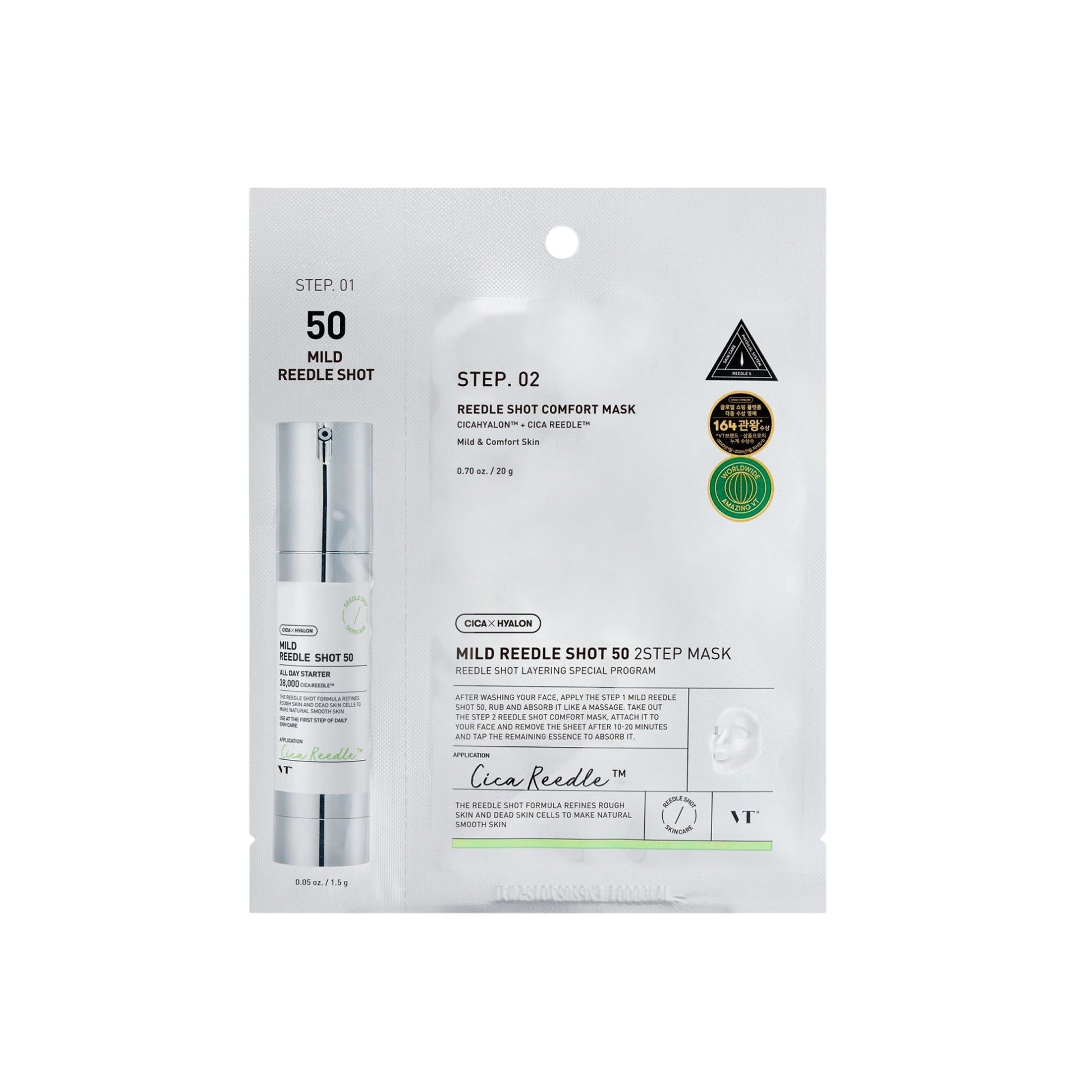 VT Cosmetics Reedle Shot 50 2-Step Mask ampulės ir veido kaukės rinkinys