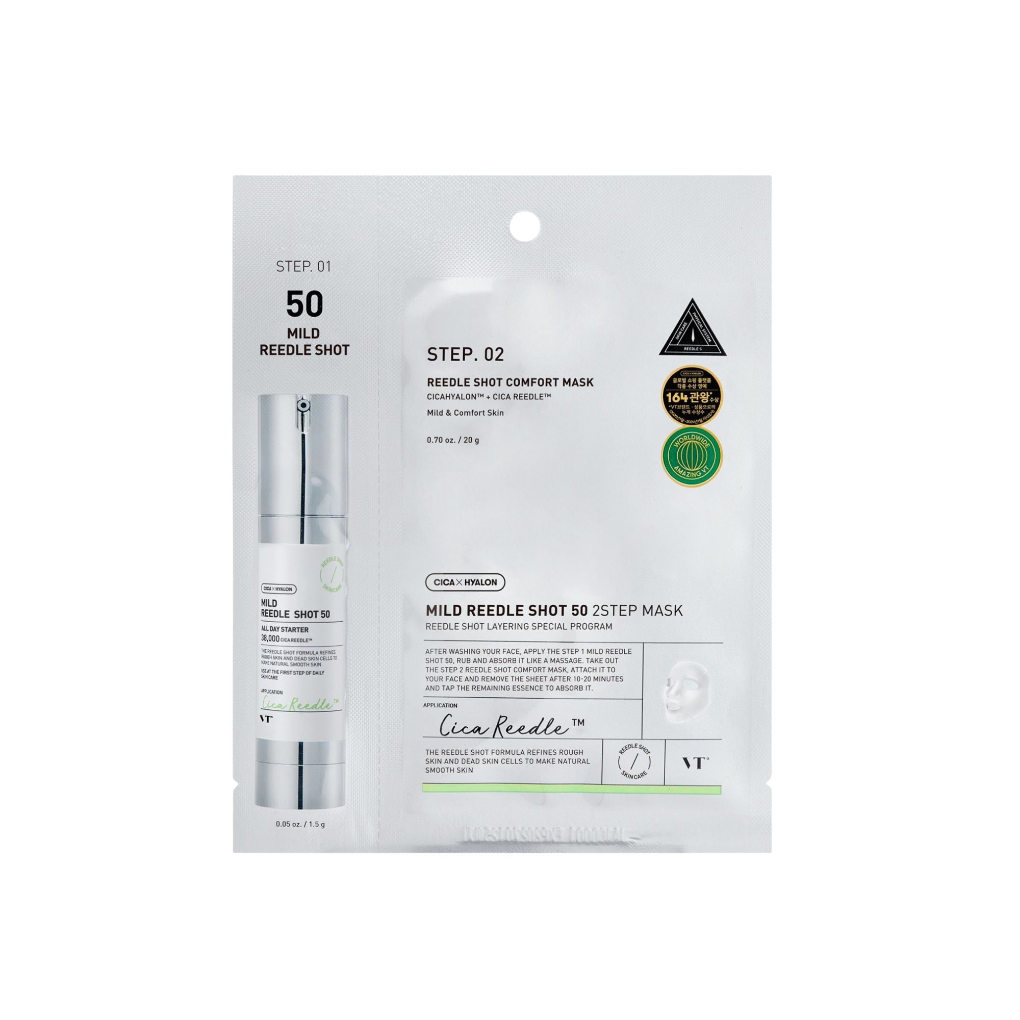 VT Cosmetics Reedle Shot 50 2-Step Mask ampulės ir veido kaukės rinkinys